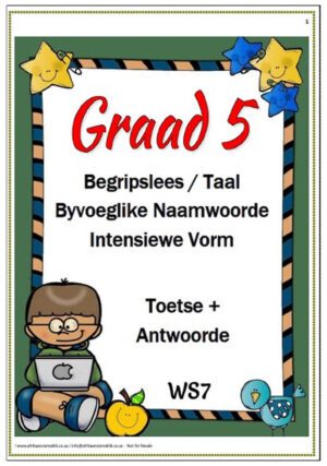 Graad 5 - Begripslees, Taal, Byvoeglike naamwoord + Intensiewe Vorm - Toetse + Memo (9 Blaaie)