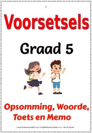 Graad 5 PDF Voorsetsels Opsomming Woorde Toets en Memo