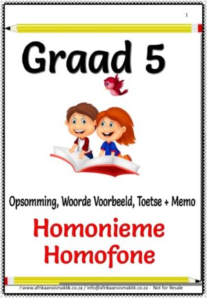 Graad 5 Homonieme + Homofone -  Opsomming, Woorde Betekenis, Toetse en Memo (9 Blaaie)