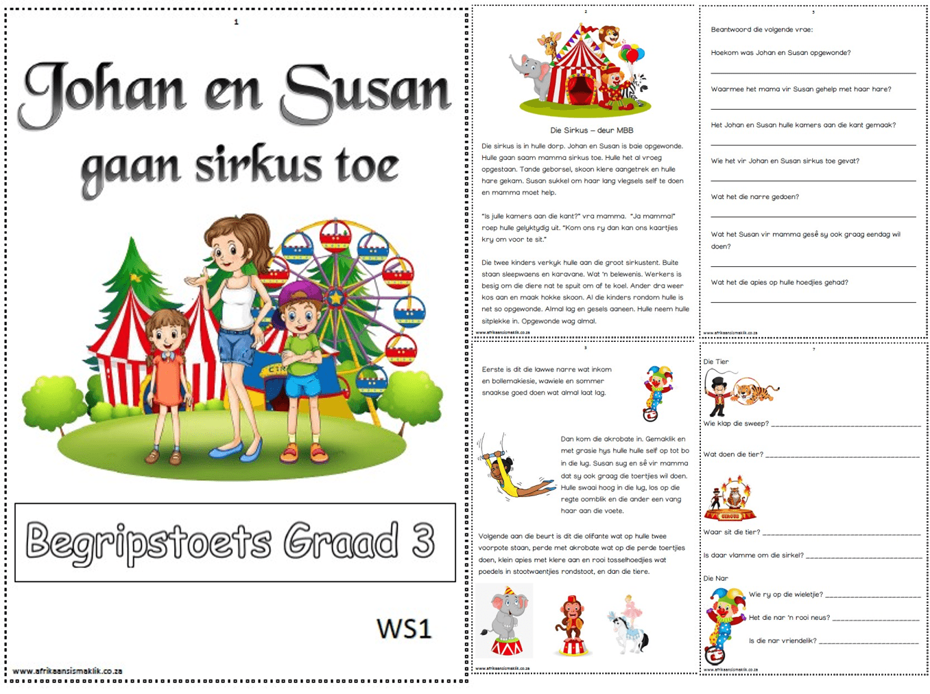 Graad 3 Begriptstoets Johan en Susan gaan sirkus toe (11 Blaaie) - Image 2