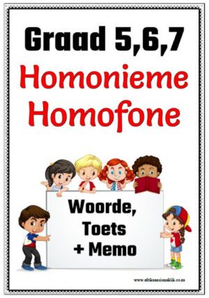 Graad 5,6,7 Homonieme, Homofone, Woorde, Toetse + Memo