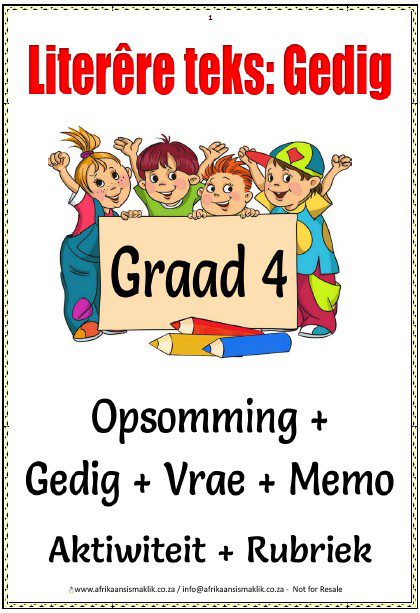 Graad 4 Gedig – Belangrike kenmerke van ‘n gedig