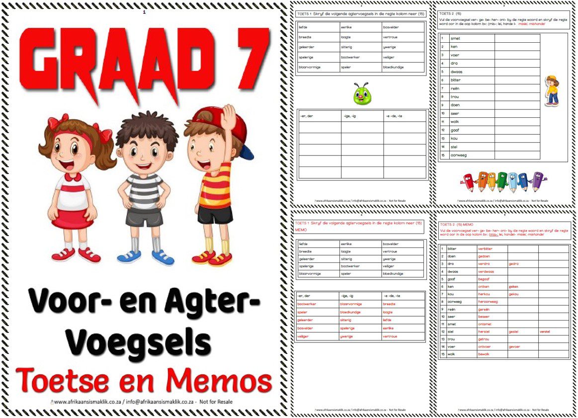 Graad 7 - Voorvoegsels en Agtervoegsels - 2 Toetse met Memo - Image 2