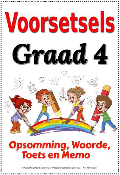 Graad 4 PDF Voorsetsels Opsomming Woorde Toets en Memo