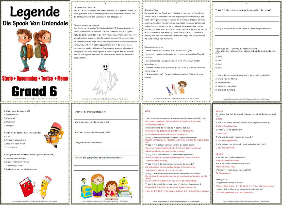 Graad 6 Legende Die spook van Uniondale Storie + Woordeskat + Toetse + Memo