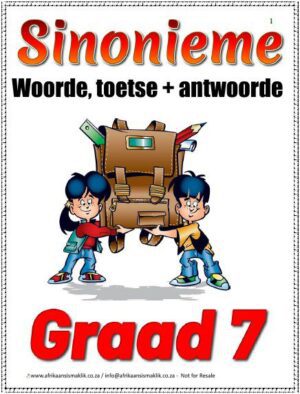 Graad 7 Sinonieme/Synonyms - Opsomming, Woorde Toetse + Memo